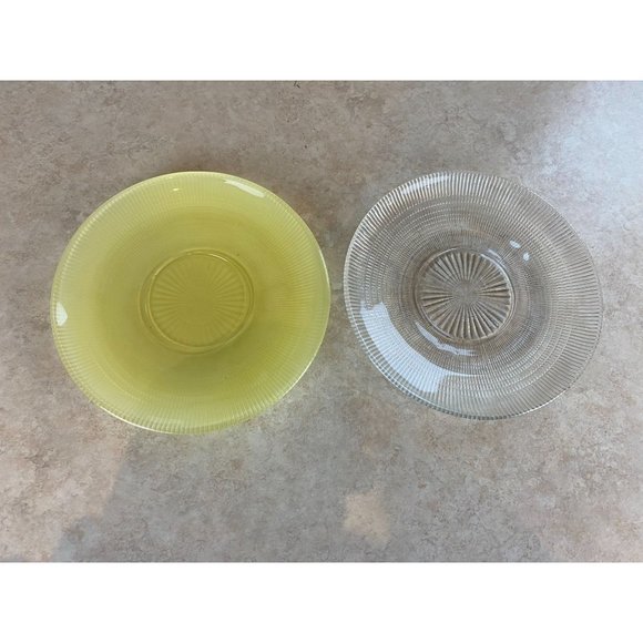 Pressed Glass Saucers One Clear And One Yellow Both 5.75" - Picture 1 of 6